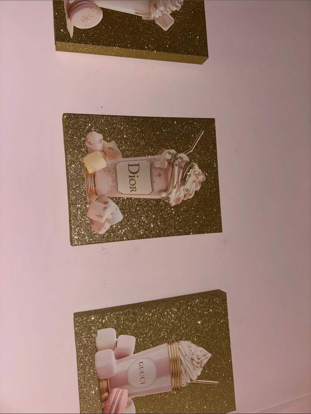 Dior Pink and Gold Glitter Milkshake Art Prints